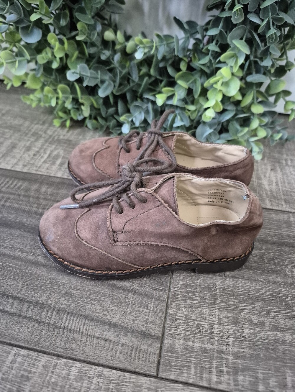 Janie and Jack Brown Suede Leather Wingtip Oxford Shoes Toddler Size 6